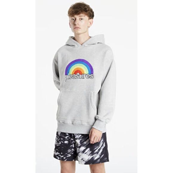 Pleasures Good Time Hoodie Men's S Rainbow Appliqué Embroidered‎ Gray - Picture 2 of 13